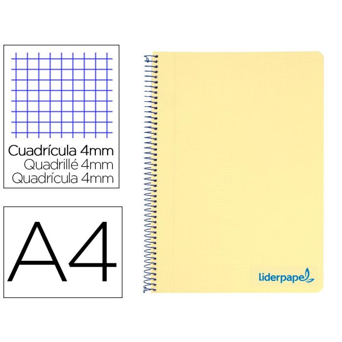 Cuaderno Espiral Liderpapel A4 Wonder Tapa Plastico 80H 90 gr Cuadro 4 mm Con Margen Color Amarillo 5 unidades