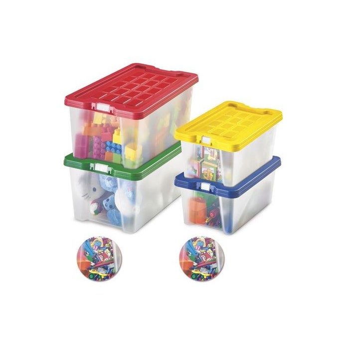 Faibo Caja Multiusos Transparente con Asas y Tapa Colores, 4 L, 280x180x120 mm