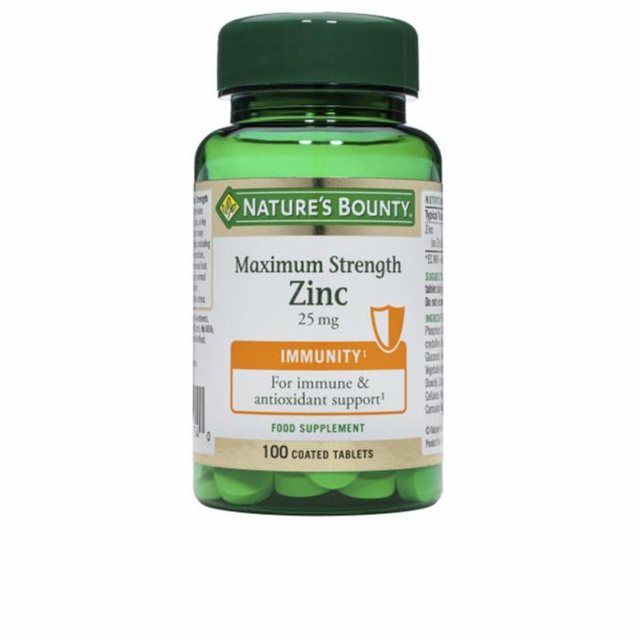 Nature's Bounty Zinc 25 mg, comprimidos recubiertos para sistema inmunitario, visión, piel y uñas, 100 unidades