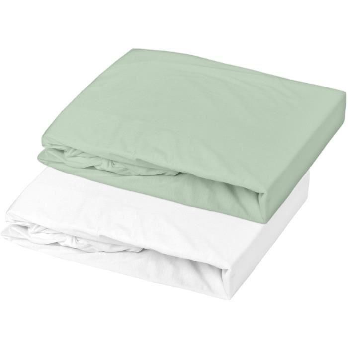 Juego de 2 sábanas bajeras Domiva - 70 x 140 cm - Jersey - Blanco/Gris verde Juego de 2 sábanas bajeras Domiva - 70 x 140 cm - Jersey - Blanco/Gris verde