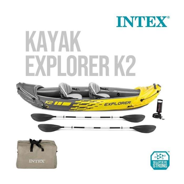 Kayak para 2 personas con remos con mango de aluminio + bomba de hinchado Explorer K2 312X91X51 cm 6