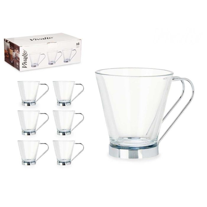 Taza Vidrio Con Asa Metal 140 Ml Cortado Vivalto 10X8CM (72 Unidades) Taza Vidrio Con Asa Metal 140 Ml Cortado Vivalto 10X8CM (72 Unidades)