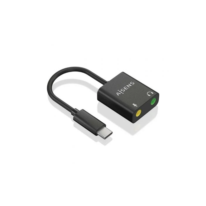 Aisens Conversor USB-C a Jack 3.5 Audio 48KHz, USB-C-M-2Xjack 3.5-H, Negro 1