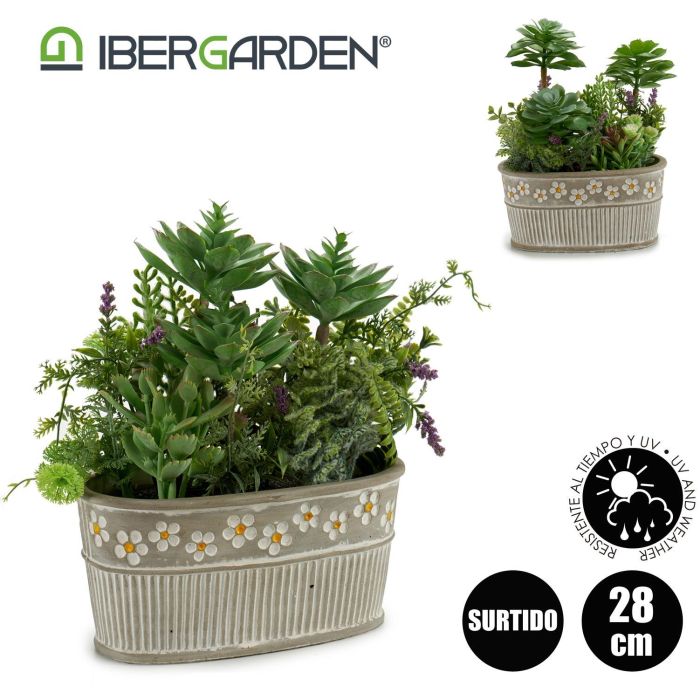 Maceta Piedra Ovalada Ibergarden 25x29x15 cm, Verde/Gris, Plástico y Cemento (6 Unidades) 3