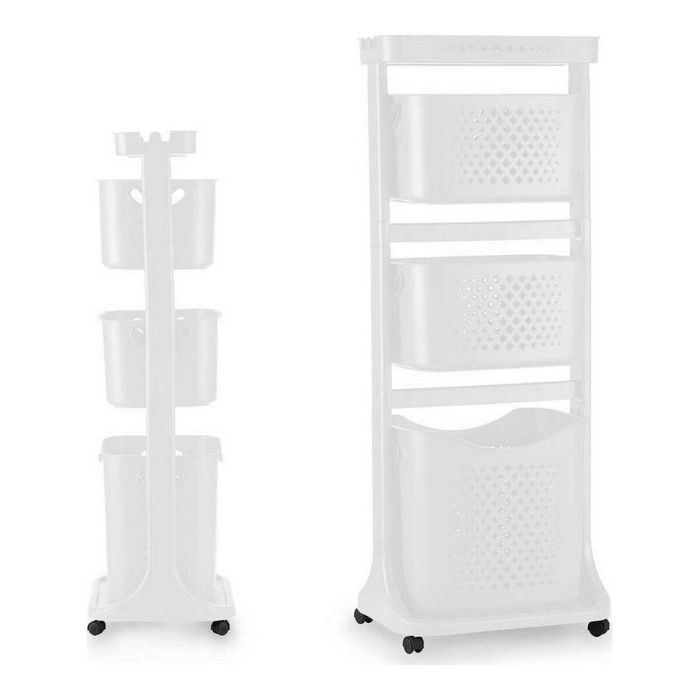 Kipit Ropero Plástico 3 Alturas con Ruedas Blanco 33x112x42 cm