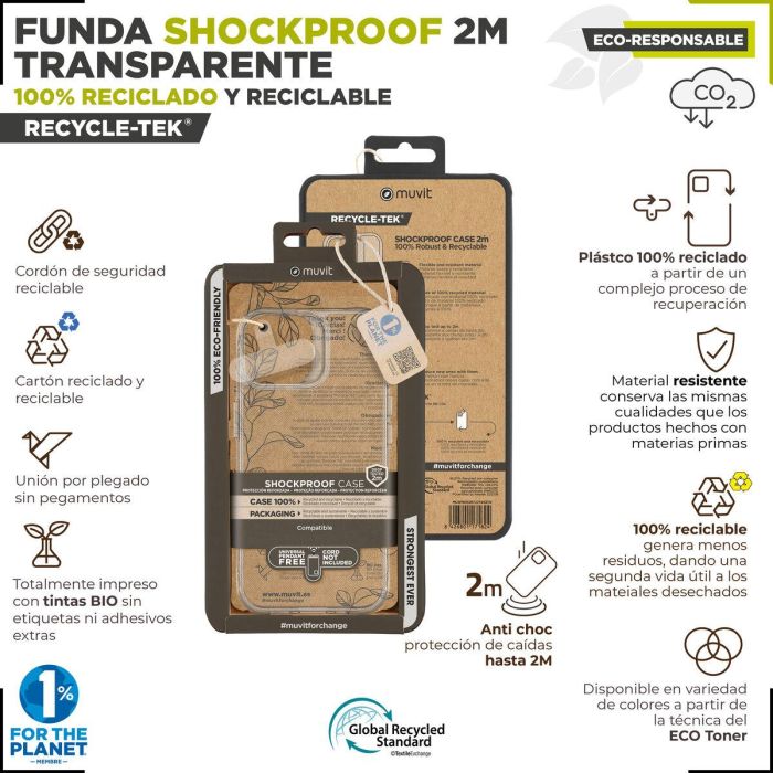 Muvit Funda iPhone 15 Recycletek Shockproof 2M Antimanchas Fabricada con Material Reciclado y Reciclable 5
