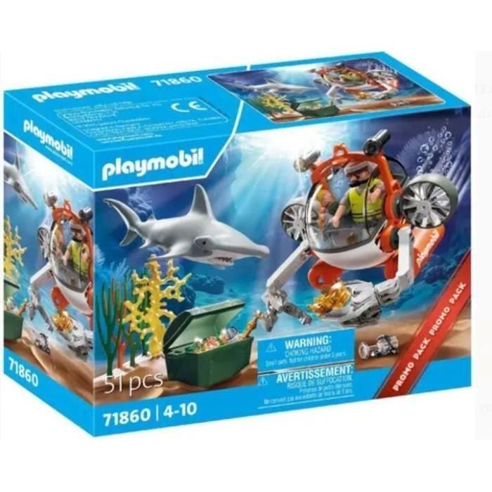 Playmobil 71860 Promo Pack Búsqueda Tesoro Con Submarino - Incluye Capitán, Tiburón Martillo, Cofre y Accesorios
