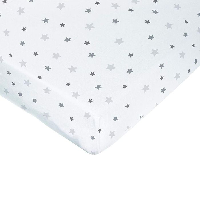 Domiva Sábana Ajustable Impermeable 2 en 1 Estampado Estrellas Grises, Rizo Algodón, Antiácaros, Suave, 60x120 Cm 1