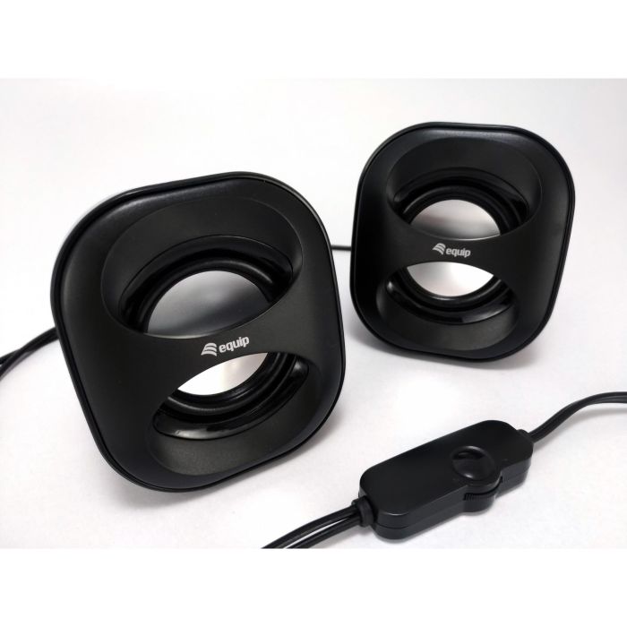 Equip Altavoces 2.0 Mini Negro para PC con Sonido Potente y Conexión USB/Jack 3.5mm 2