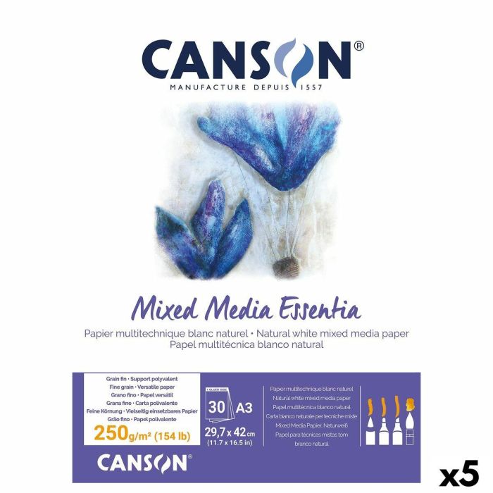 Bloc de dibujo Canson Blanco Natural A3 5 Unidades 30 Hojas 250 g/m² Bloc de dibujo Canson Blanco Natural A3 5 Unidades 30 Hojas 250 g/m²