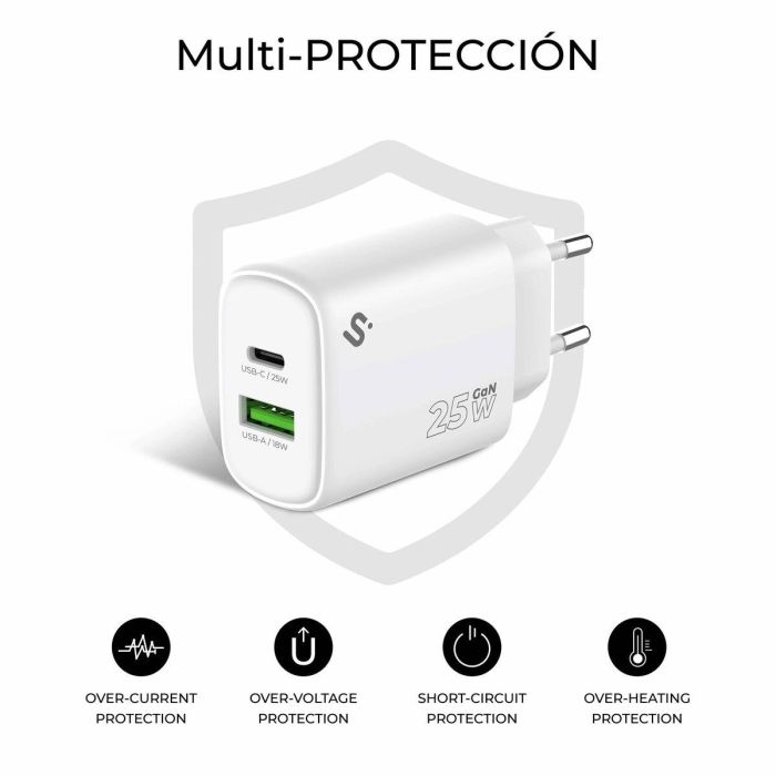 Cargador de Pared Subblim SUBCHG-6G2510 Blanco 25 W 3 Cargador de Pared Subblim SUBCHG-6G2510 Blanco 25 W 3