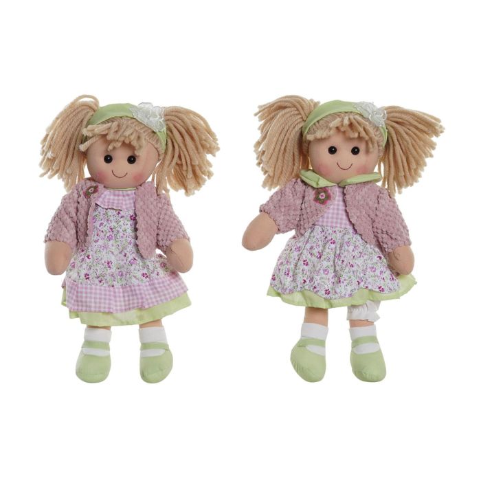 DKD Home Decor Muñeca Kids Rosa Verde 15 x 35 x 24 cm