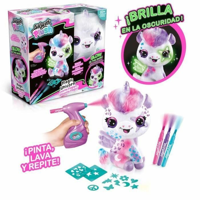 Peluche Unicornio con Aerógrafo que Brilla en la Oscuridad para Personalizar - Peluche Spray Art con Rotuladores y Plantillas - OFG 274 - Canal Toys 4