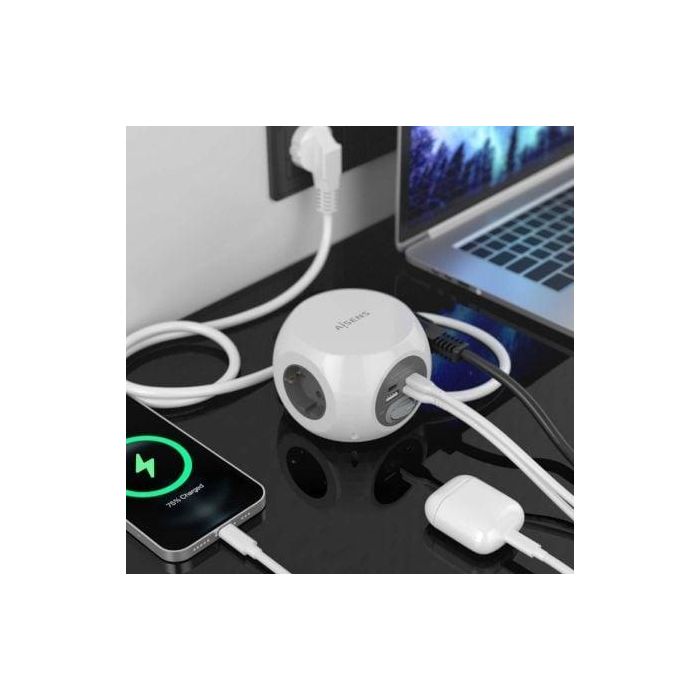 AISENS - REGLETA DE ENCHUFES SOBREMESA MULTIFUNCION CON 3 TOMAS + 2xUSB-C, 2xUSB-A, 1.4M, BLANCO 4