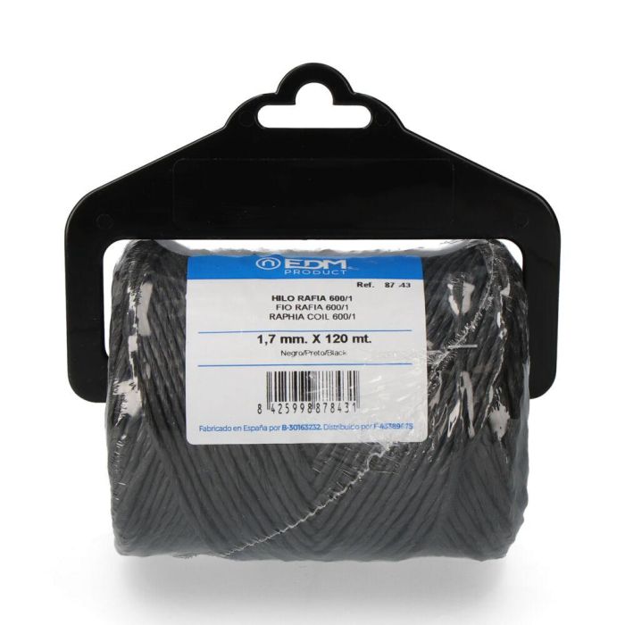 Edm Cordel rafia negro 600/1, calibre 1,7 mm x 120 m, ideal para paquetería, plantas, invernaderos, floricultura 0 Edm Cordel rafia negro 600/1, calibre 1,7 mm x 120 m, ideal para paquetería, plantas, invernaderos, floricultura 0