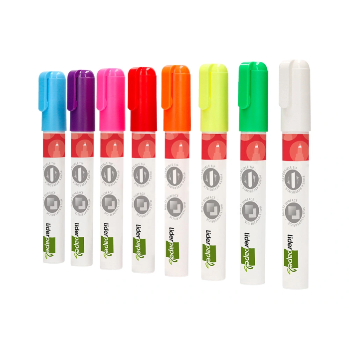 Liderpapel Rotulador Tiza Líquida Punta Redonda Trazo 6 mm Caja 8 Unidades Colores Surtidos 3