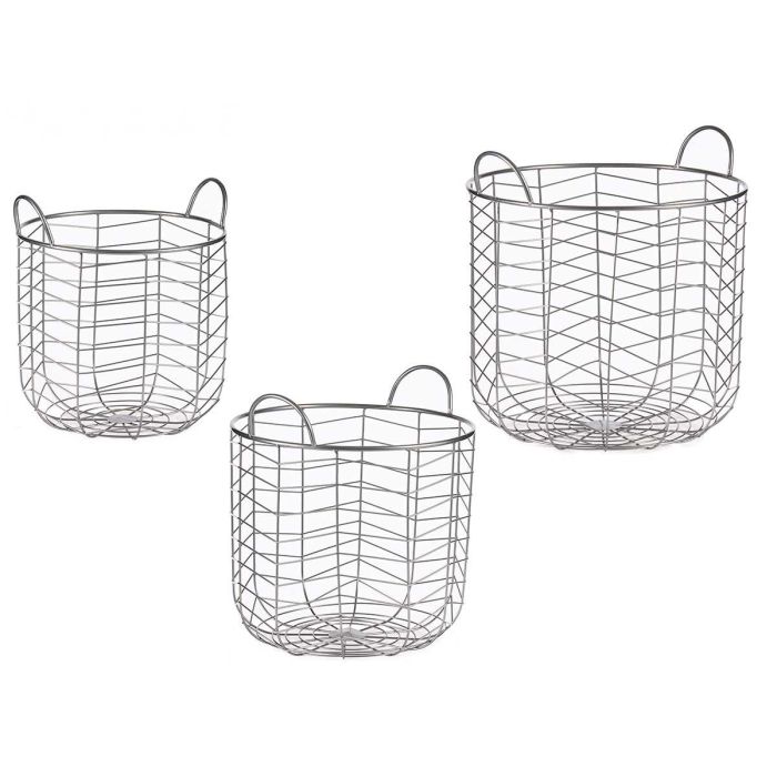 Set 3 Cestos Metálicos Redondos Plateados con Asas Giftdecor - 40x40x42.5 cm Set 3 Cestos Metálicos Redondos Plateados con Asas Giftdecor - 40x40x42.5 cm