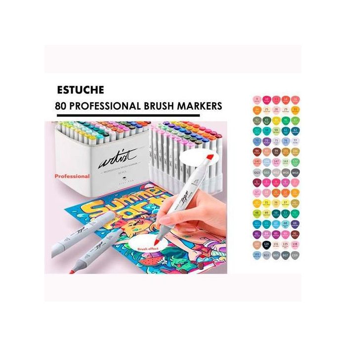 Alex Bog Rotuladores Canvas Luxe Professional Brush Market Doble Punta Biselada-Pincel C-Surtidos Estuche 80 Ud