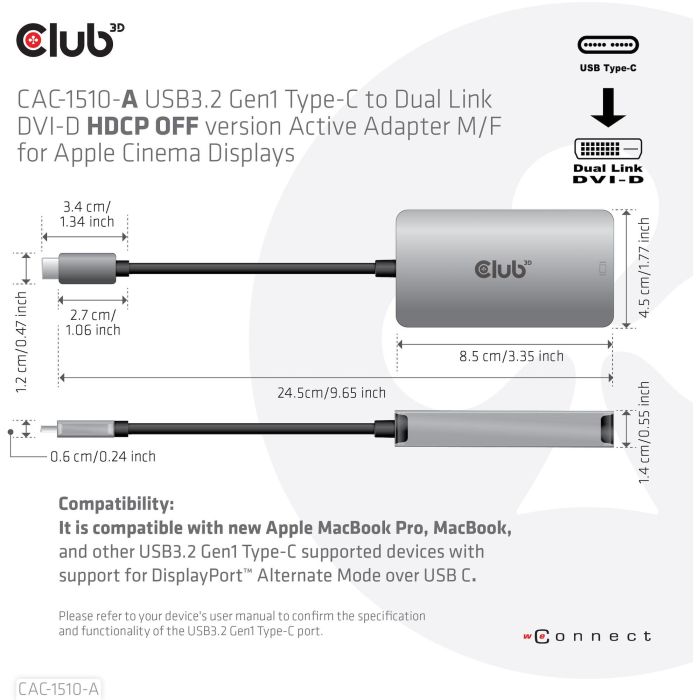 Club3D Adapter USB 3.2 Typ C > DVI-D HDCP Off activo St/Bu 5 Club3D Adapter USB 3.2 Typ C > DVI-D HDCP Off activo St/Bu 5
