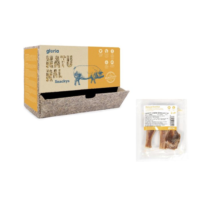 Snackys Caja Huesito De Jamón Serrano 3 Huesos 20 Paquetes - Mordedor Natural para Higiene Dental de Perros 2