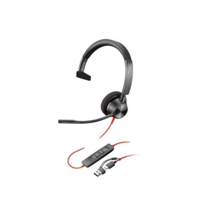 Poly Auriculares Blackwire 3310 Monoauricular USB-A para Mac y Windows con Micrófono Boom y Cancelación de Ruido