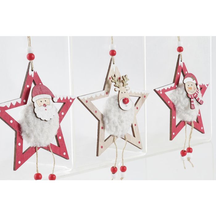 DKD Home Decor Decoración Colgante Navidad Estrella Tradicional MDF y Cuerda Colores Surtidos Rojo, Blanco, Natural Pack 12 Unidades 1 DKD Home Decor Decoración Colgante Navidad Estrella Tradicional MDF y Cuerda Colores Surtidos Rojo, Blanco, Natural Pack 12 Unidades 1