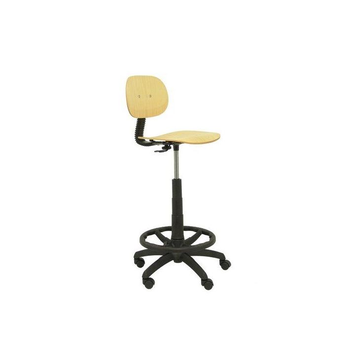 Piqueras y Crespo Taburete de Trabajo Ergonómico T32, Madera Haya, Giratorio, Regulable en Altura, con Reposapiés Cromado
