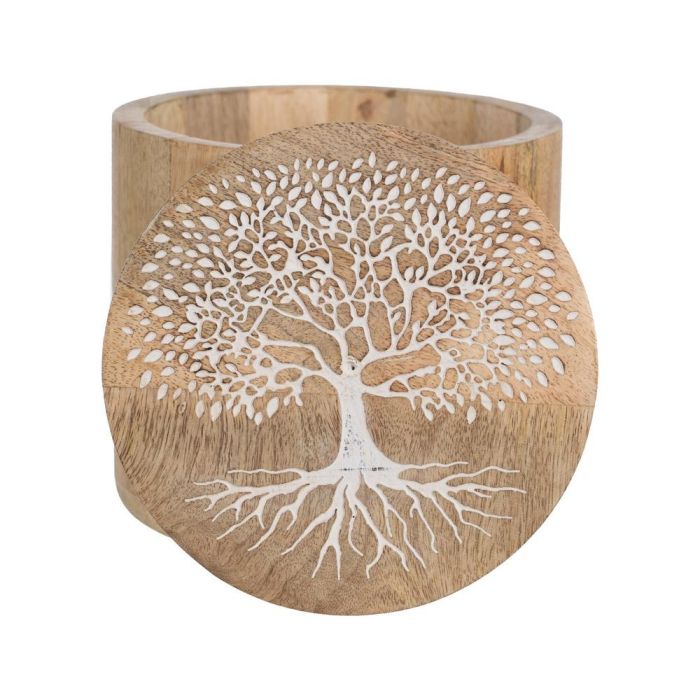 S/2 Tarro Blanco-Natural Madera de Mango 15 X 15 X 15 cm