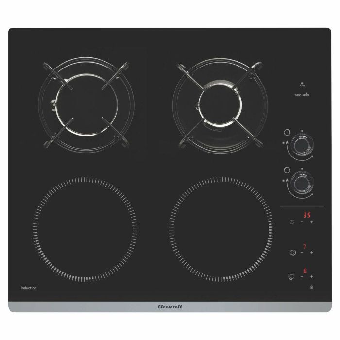 BRANDT BPI6413BM - Placa de inducción / gas mixta - 4 zonas - L 51 x D 58 cm - Revestimiento de vidrio - Negro