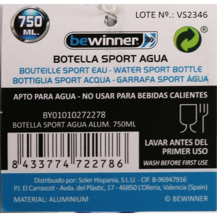 Botella Sport Agua Aluminio 750 ml - Bewinner (12 Unidades) 1 Botella Sport Agua Aluminio 750 ml - Bewinner (12 Unidades) 1