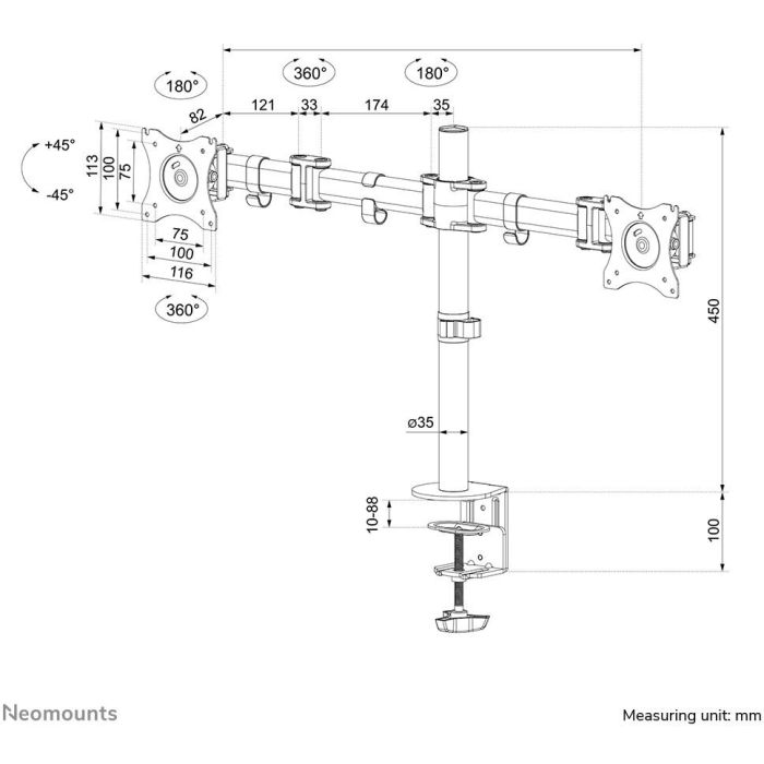 Neomounts Soporte de Mesa para 2 Pantallas LCD (10"-27") NM-D135DBLACK Vollbeweglich - Negro 6 Neomounts Soporte de Mesa para 2 Pantallas LCD (10"-27") NM-D135DBLACK Vollbeweglich - Negro 6