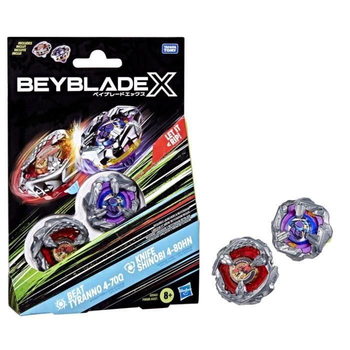 Beyblade X Dual Pack Beat Tyranno 4-70Q y Knife Shinobi 4-80HN, 2 peonzas de competición Takara Tomy Right-Spin auténticas