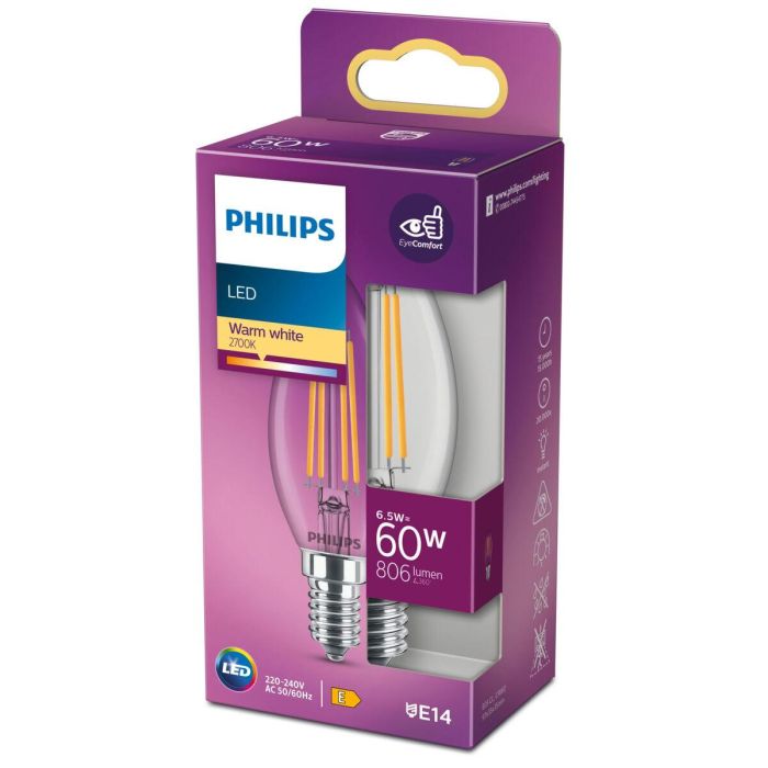 Philips Bombilla LED Equivalente 60W E14 Blanco cálido No regulable, Vidrio 2