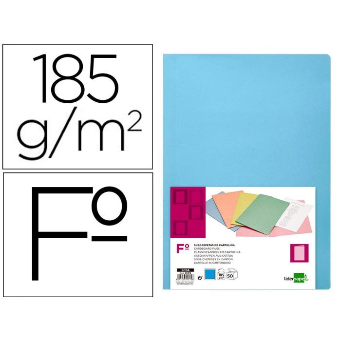 Subcarpeta Liderpapel Folio Celeste Intenso 180 gr-M2 50 unidades