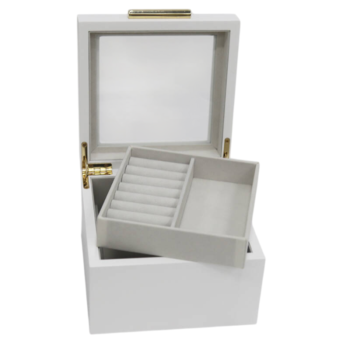 DKD Home Decor Joyero Tradicional Blanco Madera y Cristal 16 x 10 x 15 cm