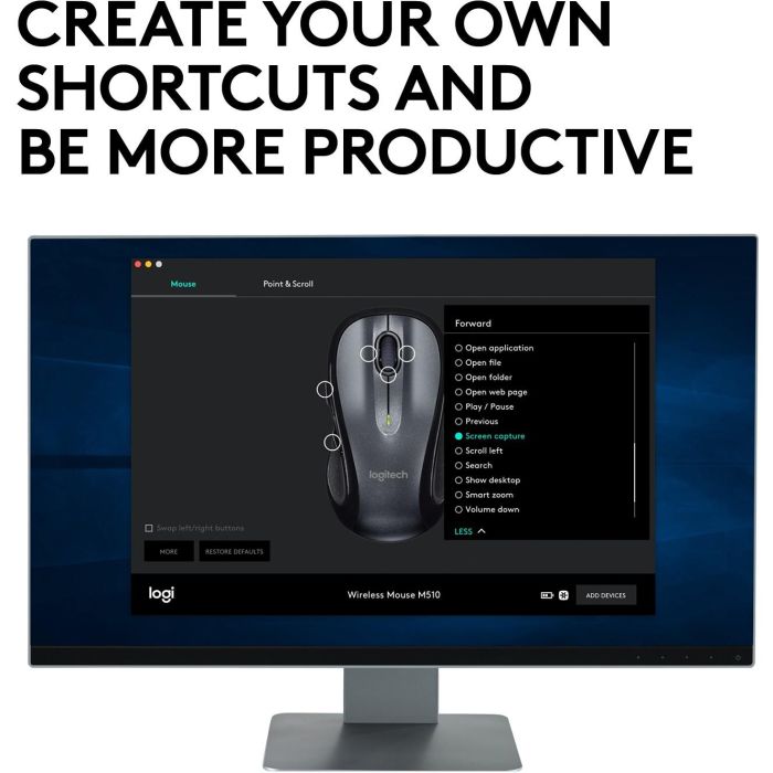 Logitech M510 Ratón Inalámbrico Láser Negro, Diseño Ergonómico Full-Size, Desplazamiento Lateral, Botones Programables, Receptor Unifying 6