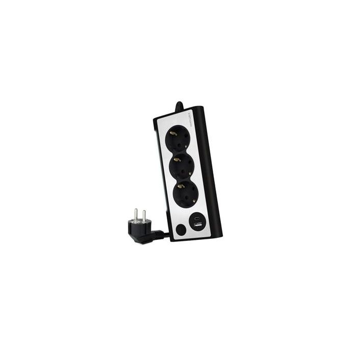 Nanocable 10.37.0013-BK Regleta de Sobremesa 3 Tomas de Corriente, USB-A, USB-C (18W), Interruptor LED, Cable 1.5m, Negro