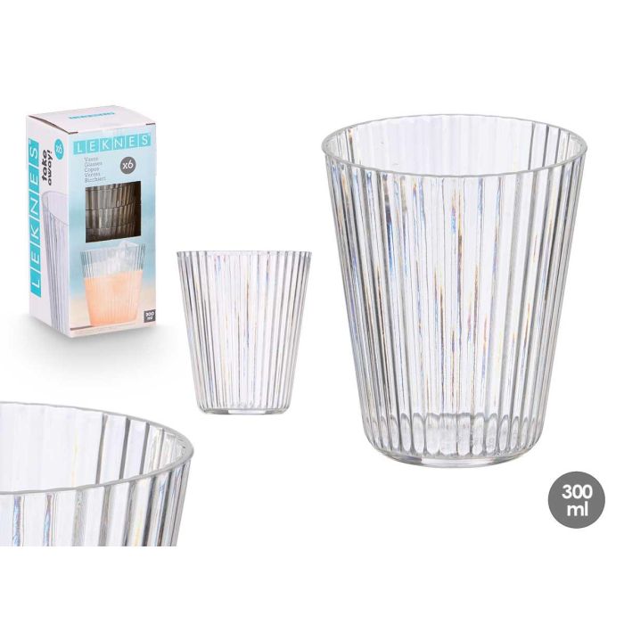 Vaso Rayas Transparente 300 Ml Leknes 8X10CM (24 Unidades) Vaso Rayas Transparente 300 Ml Leknes 8X10CM (24 Unidades)