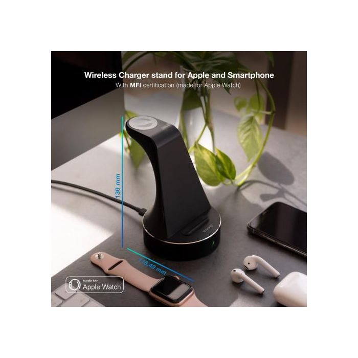 Tooq TQCD02W Base de Carga Inalámbrica para Apple Watch, iPhone y Smartphone Qi, Negro