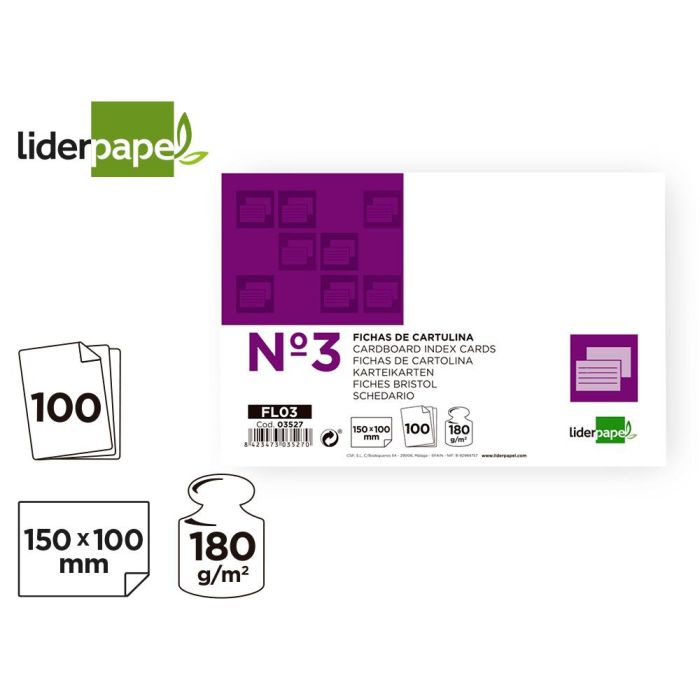 Ficha Liderpapel Lisa Nº3 100x150 mm Paquete De 100 180 gr 2