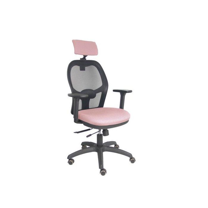 Silla Piqueras Y Crespo Jorquera Brazos 3D Y Cabecero Regulables Mecanismo Sincro Con Traslack Ruedas Parquet Respaldo De Malla Negra Y Asiento Tapizado Bali Rosa