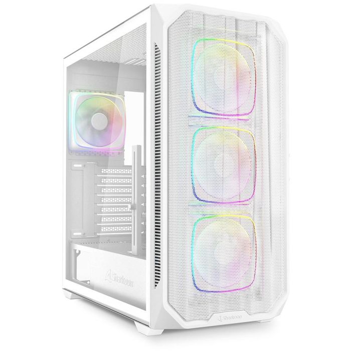 Sharkoon AK5M RGB Torre Midi ATX Blanca con Panel Cristal Templado y Malla, 4 Ventiladores PWM RGB 120mm, Soporte Dual Radiador 360mm