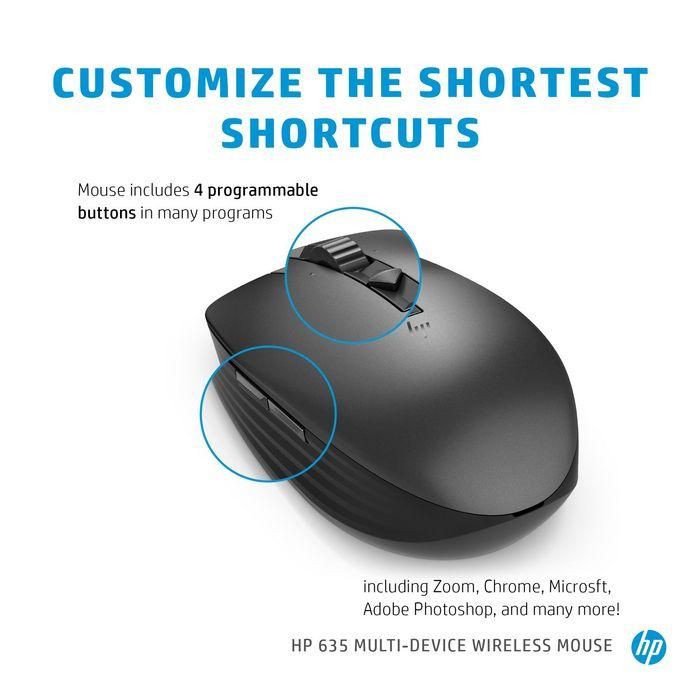 HP 635 Multi-Device Wireless Mouse con Conectividad Bluetooth, Botones Programables y Diseño Cómodo para Múltiples Dispositivos 12 HP 635 Multi-Device Wireless Mouse con Conectividad Bluetooth, Botones Programables y Diseño Cómodo para Múltiples Dispositivos 12