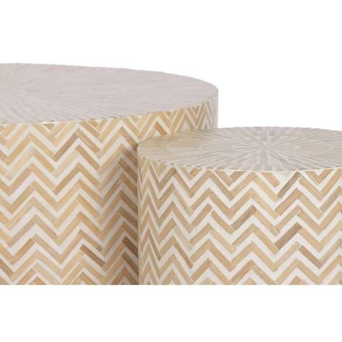 DKD Home Decor Raviet Mesa Centro Tropical Bambú Resina Marrón Blanco 80x80x42 cm Set 2 Piezas 1
