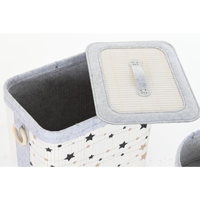 DKD Home Decor Cesta Ropa Set de 4 Blanco Gris Bambu Fieltro 31 x 42 x 41 cm 3
