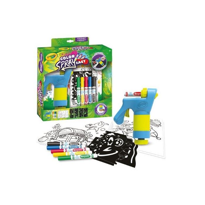 Juego Crayola Mini Super Color Spray (+ 7 Años) (Aerografo Manual, 5X Rotuladores Lavables Maxi Punta, 8X Hojas De Plantillas, 12X Paginas Para Colorear Y Decorar, Instrucciones )