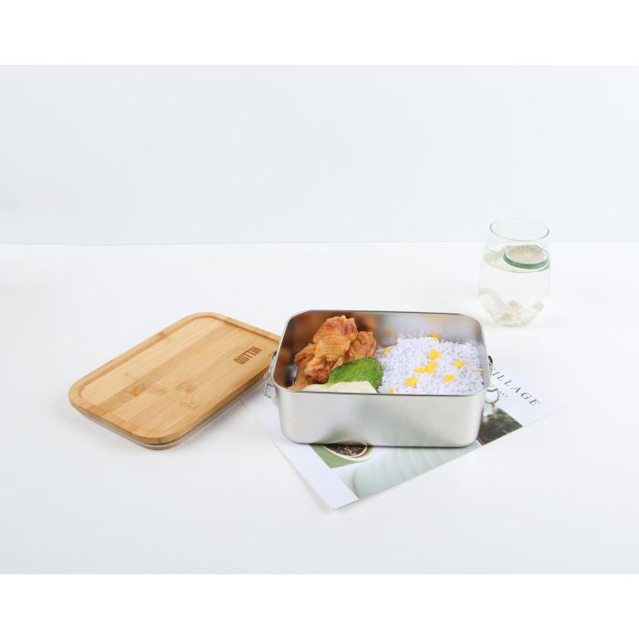 Quttin Fiambrera acero inoxidable con tapa de bambú rectangular 1500 ml - 20.5 cm x 15 cm x 7.7 cm (6 Unidades) 2 Quttin Fiambrera acero inoxidable con tapa de bambú rectangular 1500 ml - 20.5 cm x 15 cm x 7.7 cm (6 Unidades) 2