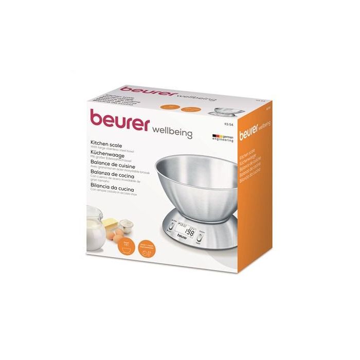 Beurer KS-54 Balanza de Cocina de Acero Inoxidable con Bol, Termómetro, Temporizador y Función Tara 1