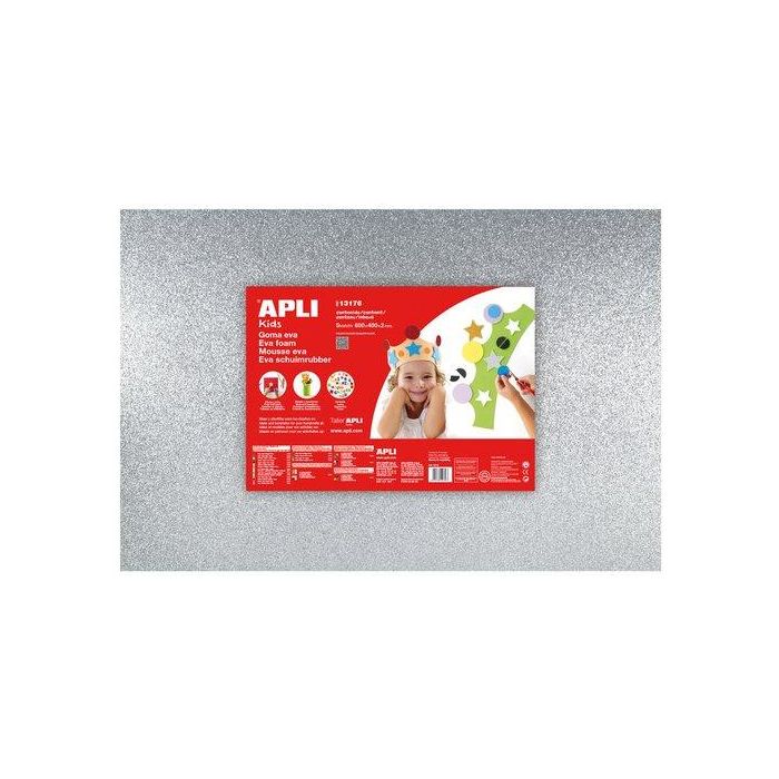 Goma Eva Apli Hoja 40X60 Cm Purpurina Plata Paquete De 3