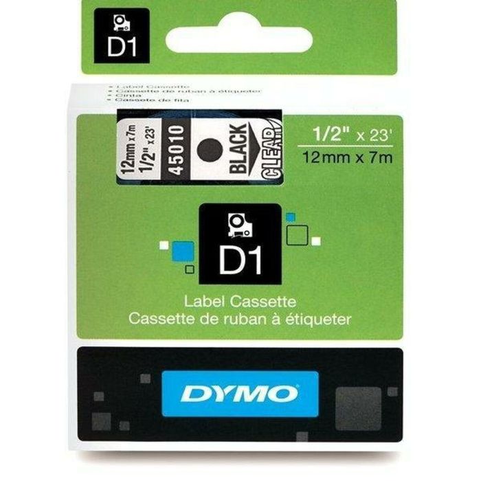 Cinta Laminada para Rotuladoras Dymo D1 45010 12 mm LabelManager™ Transparente Negro (5 Unidades) 2